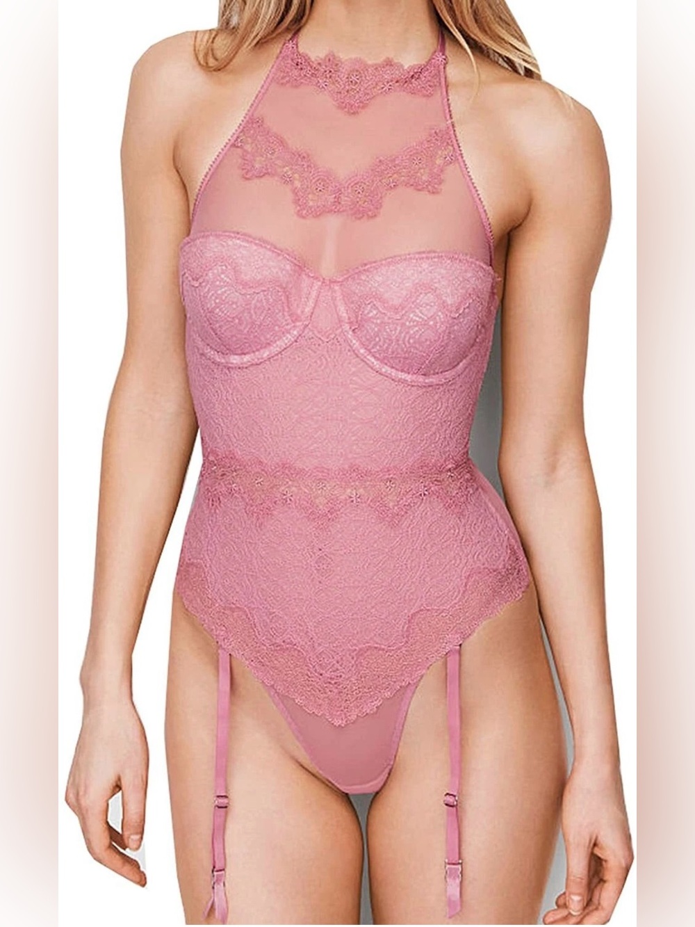 Victoria's Secret Dream
Angels Lilac Pink Chantilly Lace high neck teddy NWT 36D
